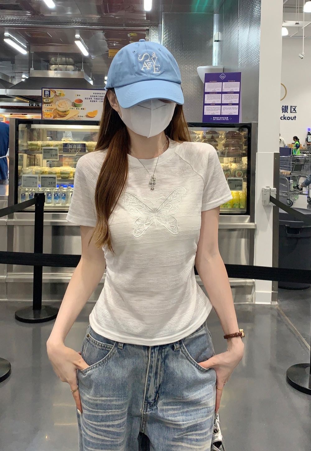 Summer round neck tops slim T-shirt for women