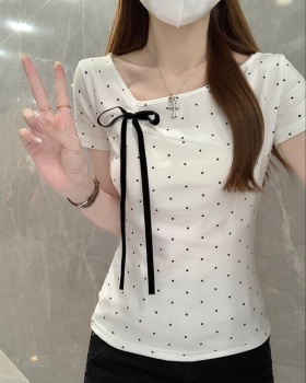 Frenum short sleeve T-shirt bow tops for women