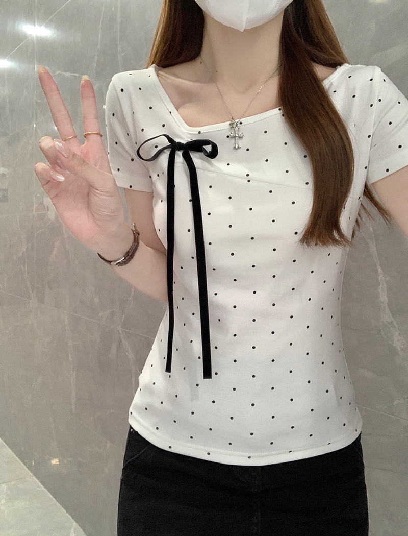 Frenum short sleeve T-shirt bow tops for women