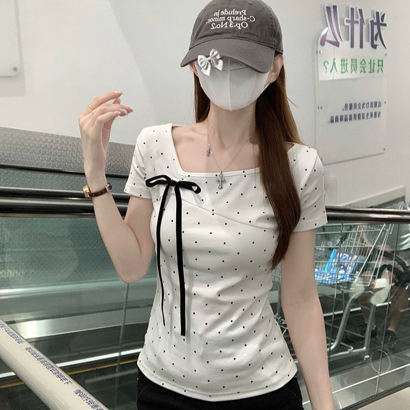 Frenum short sleeve T-shirt bow tops for women