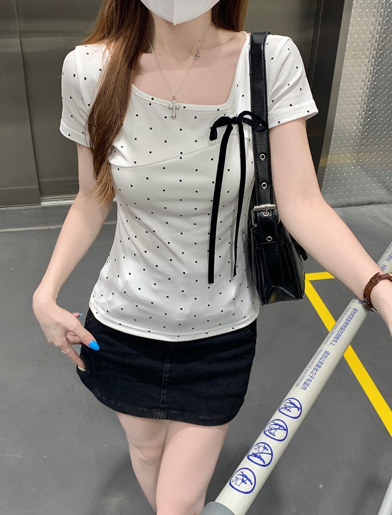 Frenum short sleeve T-shirt bow tops for women