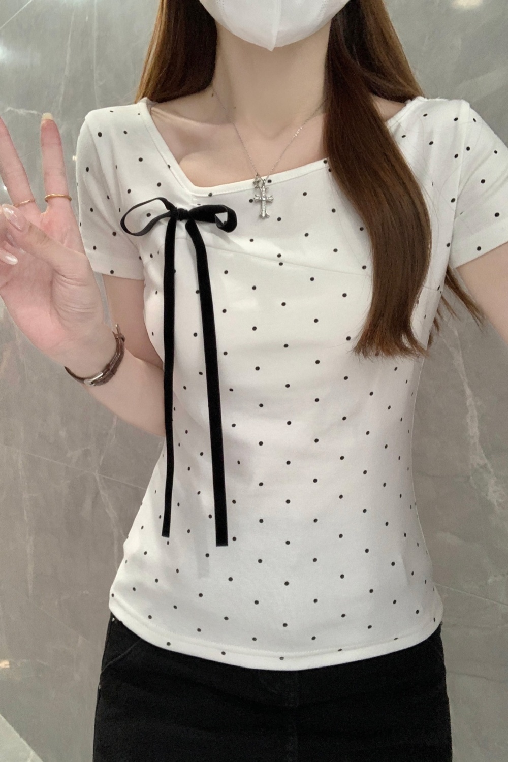 Frenum short sleeve T-shirt bow tops for women