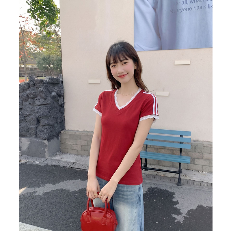 Summer inside the ride T-shirt lace tops for women