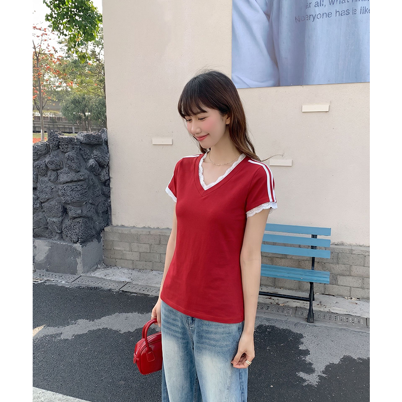 Summer inside the ride T-shirt lace tops for women