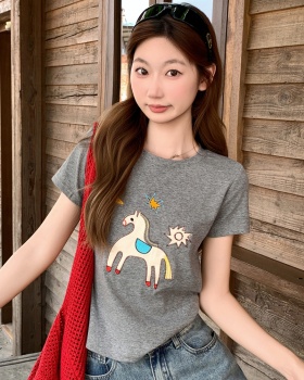 Summer embroidery shirts Western style T-shirt