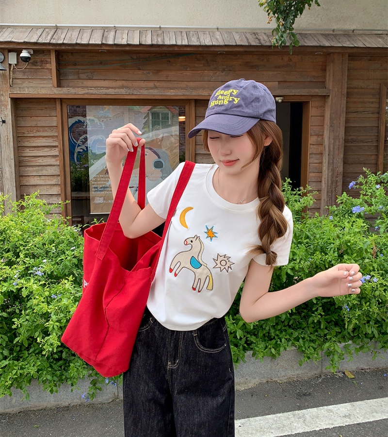 Summer embroidery shirts Western style T-shirt
