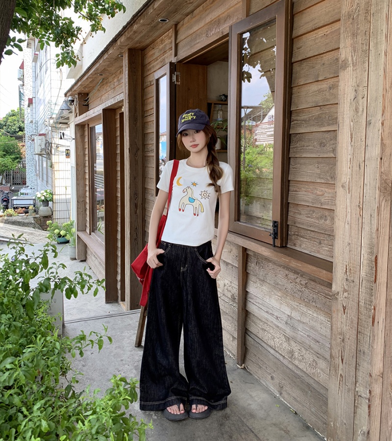 Summer embroidery shirts Western style T-shirt