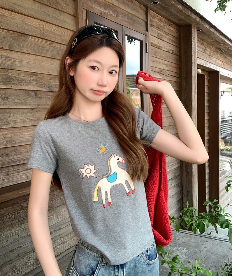 Summer embroidery shirts Western style T-shirt