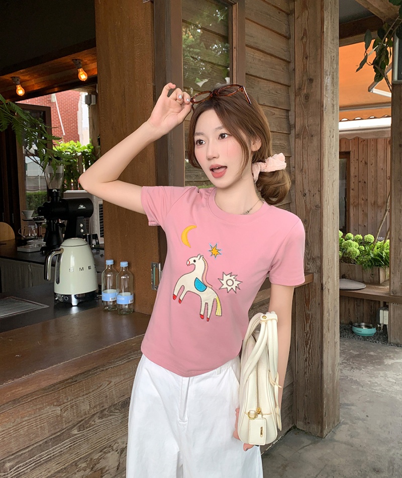 Summer embroidery shirts Western style T-shirt