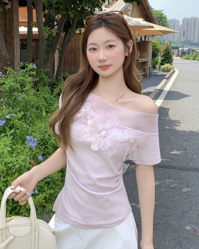 Flowers gauze tops enticement strapless T-shirt for women