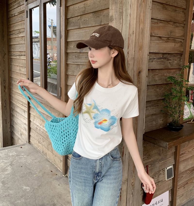 Short sleeve printing T-shirt flowers summer tops for women