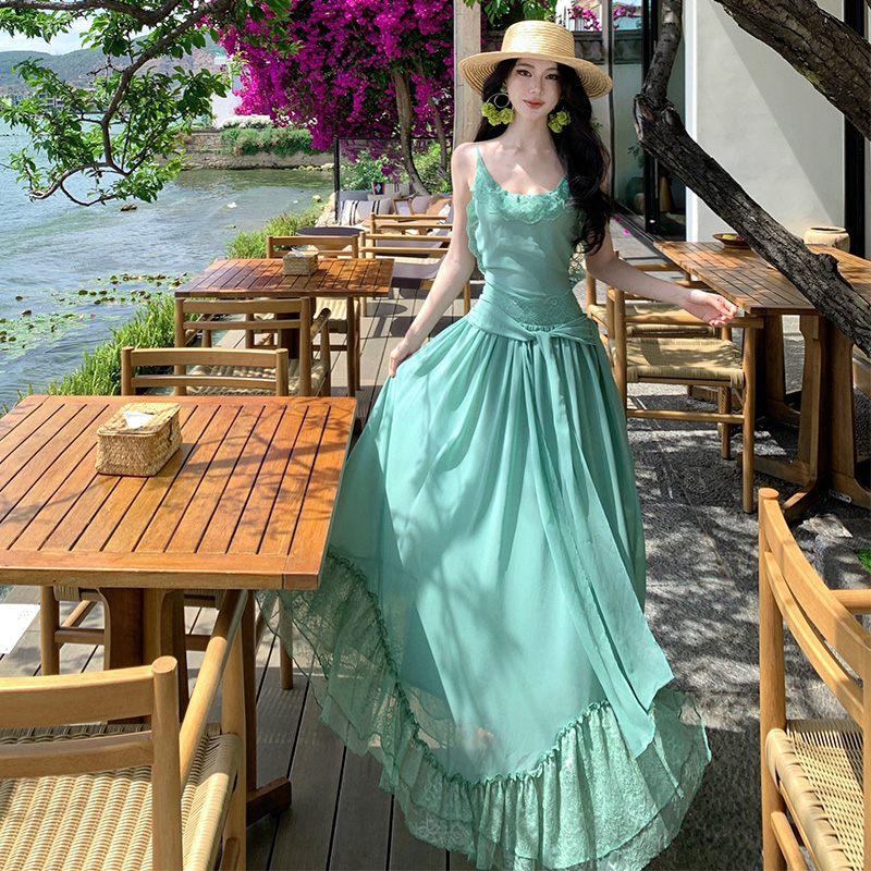 Enticement long splice halter sling lady bandage dress