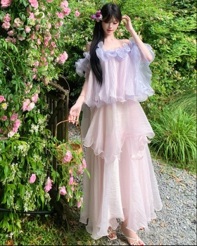 Lady vacation stereoscopic lotus leaf edges dress for women