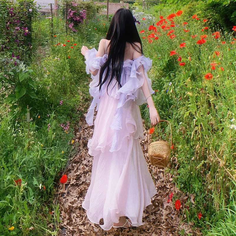 Lady vacation stereoscopic lotus leaf edges dress for women