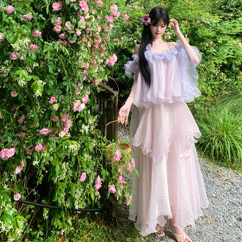 Lady vacation stereoscopic lotus leaf edges dress for women
