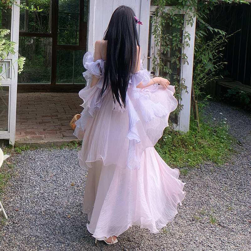 Lady vacation stereoscopic lotus leaf edges dress for women