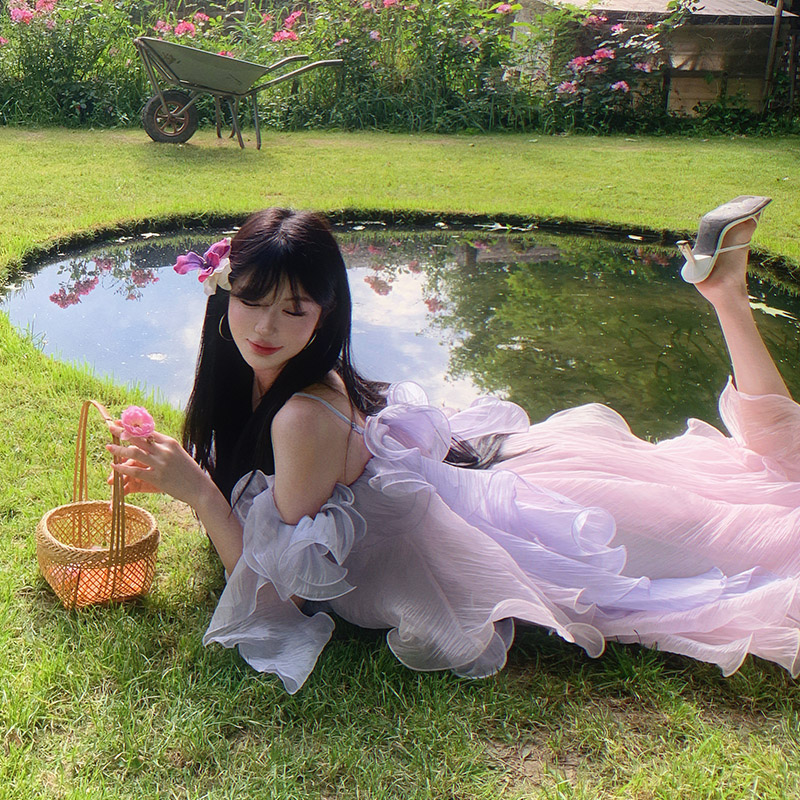 Lady vacation stereoscopic lotus leaf edges dress for women