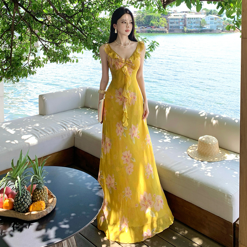 Summer France style dress vacation long dress