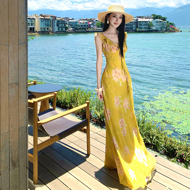 Summer France style dress vacation long dress