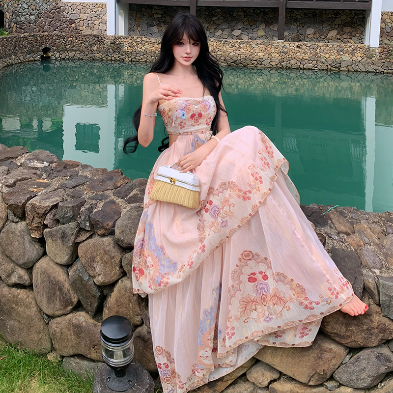 Lace Bohemian style dress splice long dress for women