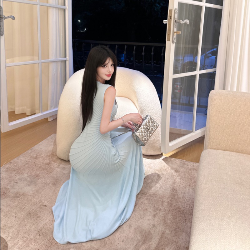 Pinched waist dress temperament long dress for women