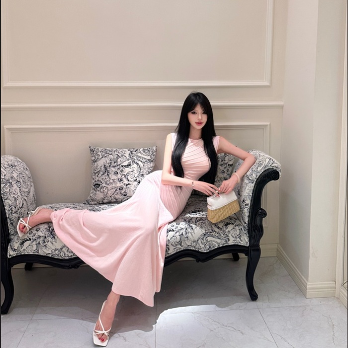Pinched waist dress temperament long dress for women