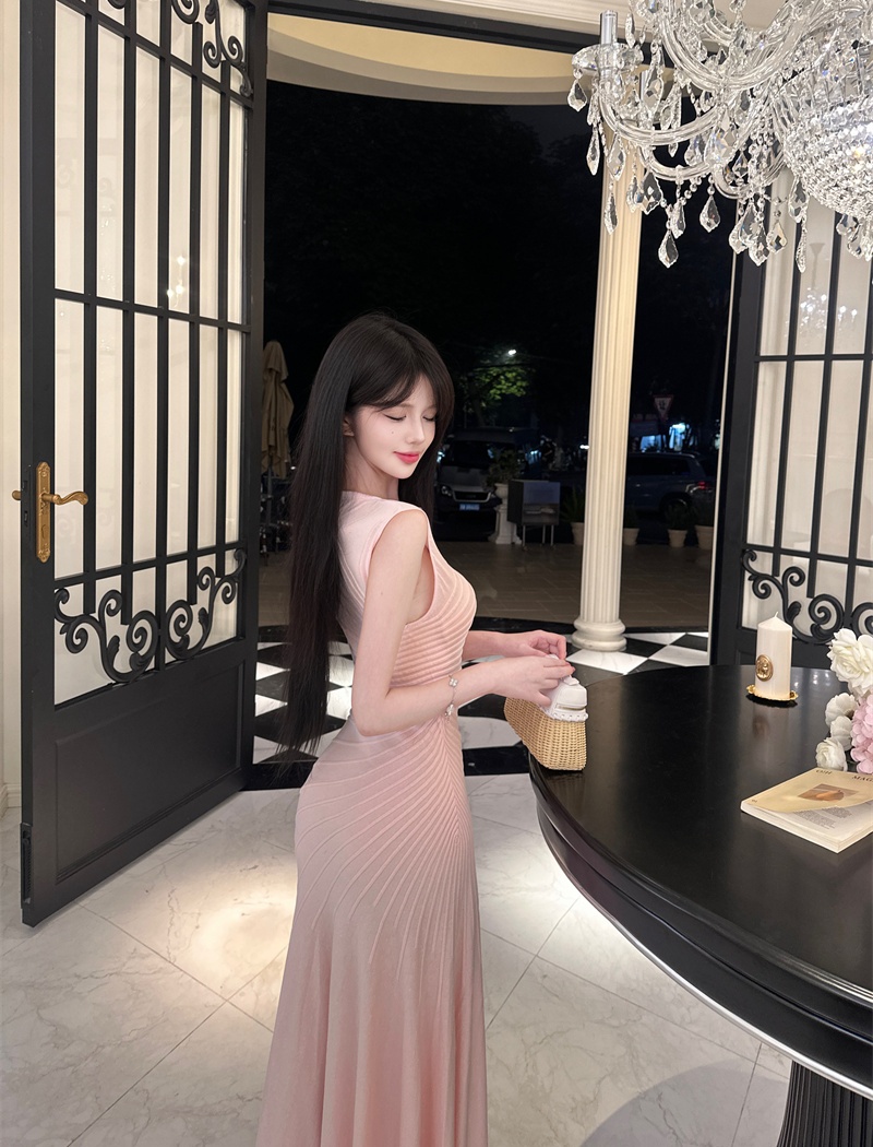 Pinched waist dress temperament long dress for women