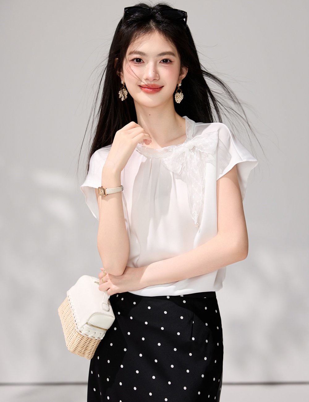 Chiffon temperament cstand collar frenum summer tops