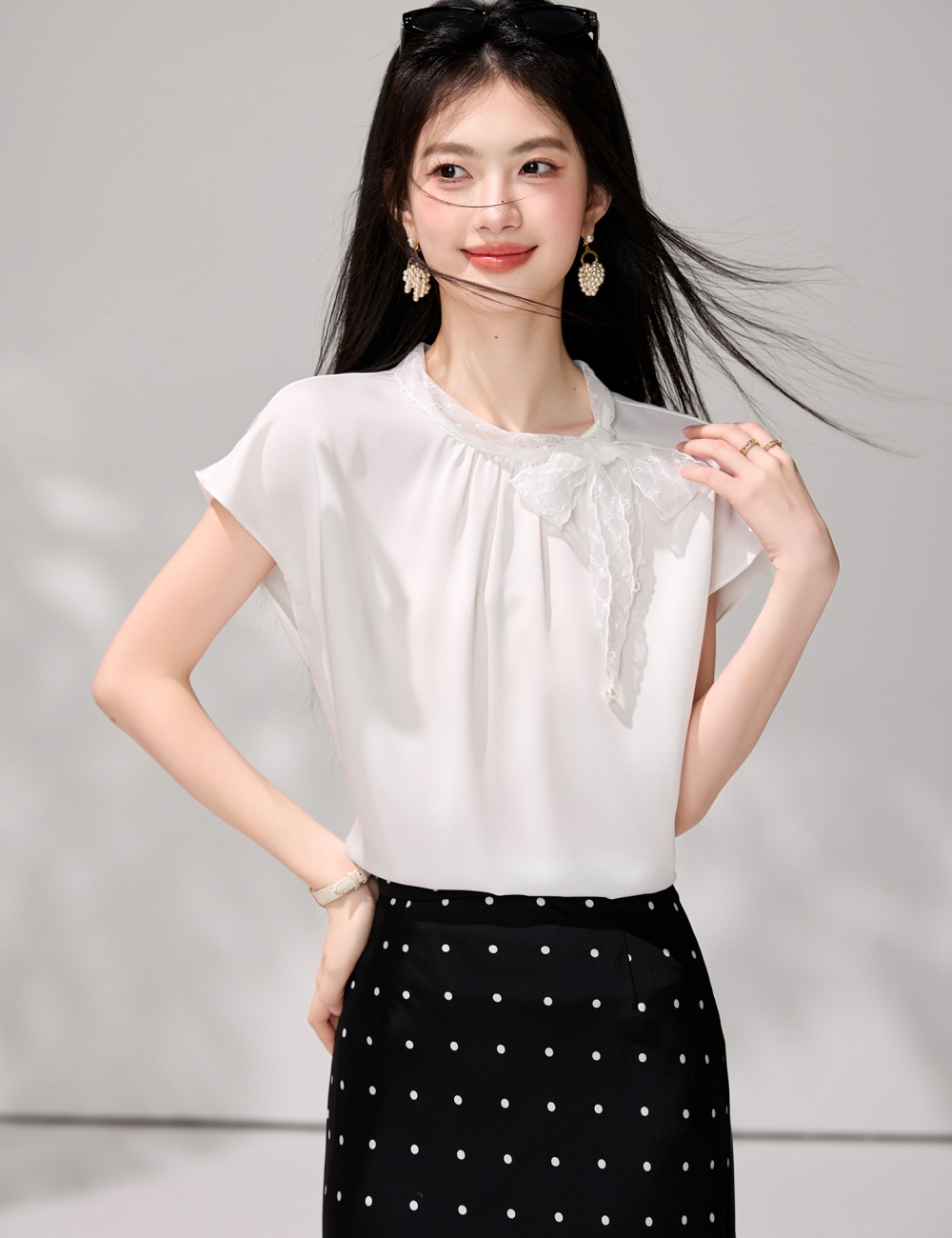 Chiffon temperament cstand collar frenum summer tops