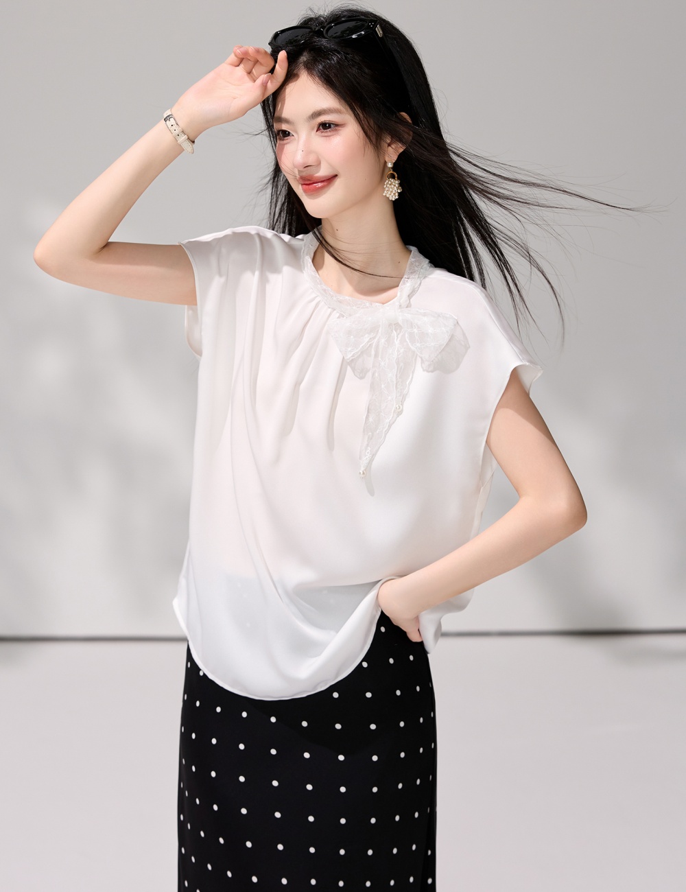 Chiffon temperament cstand collar frenum summer tops
