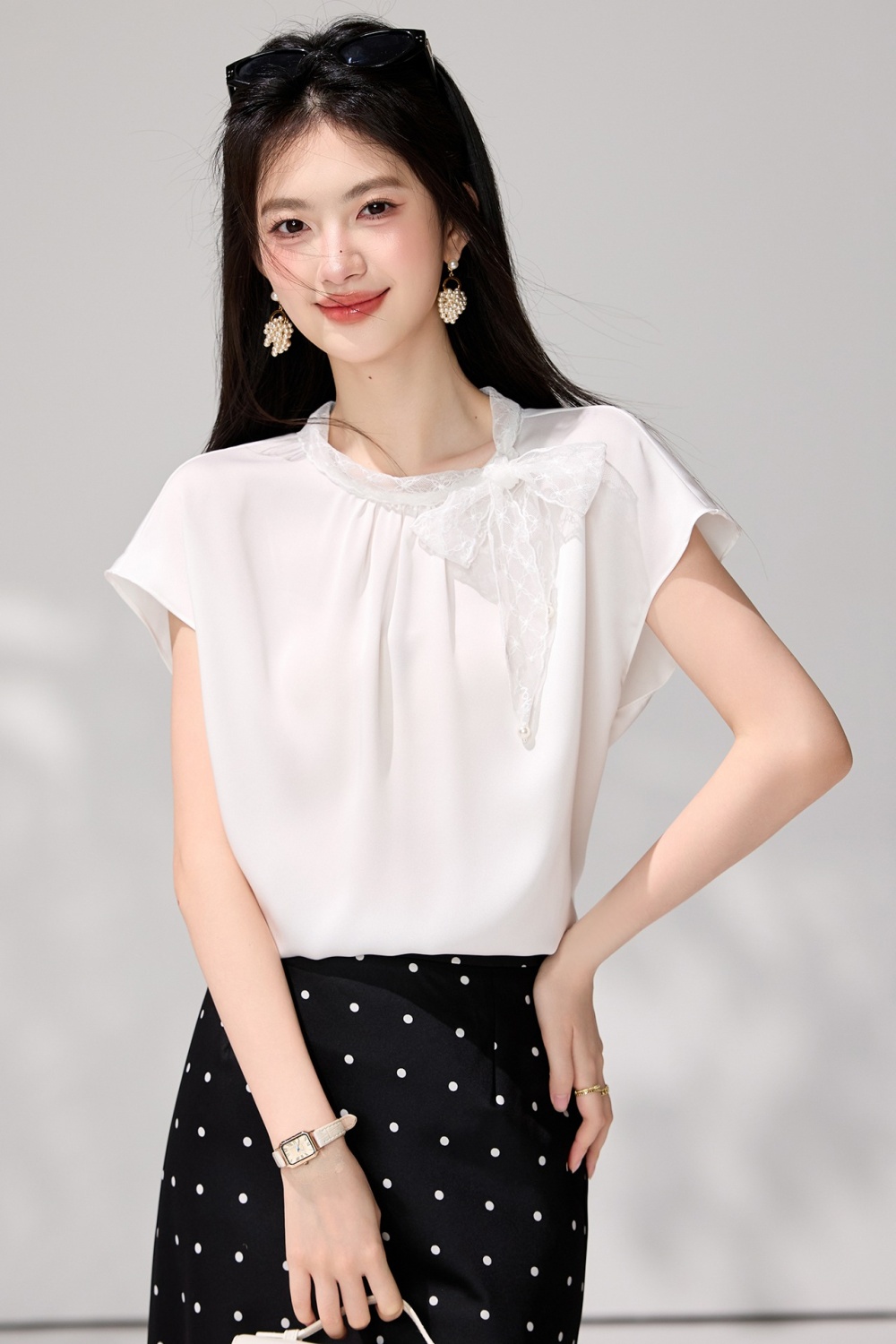 Chiffon temperament cstand collar frenum summer tops
