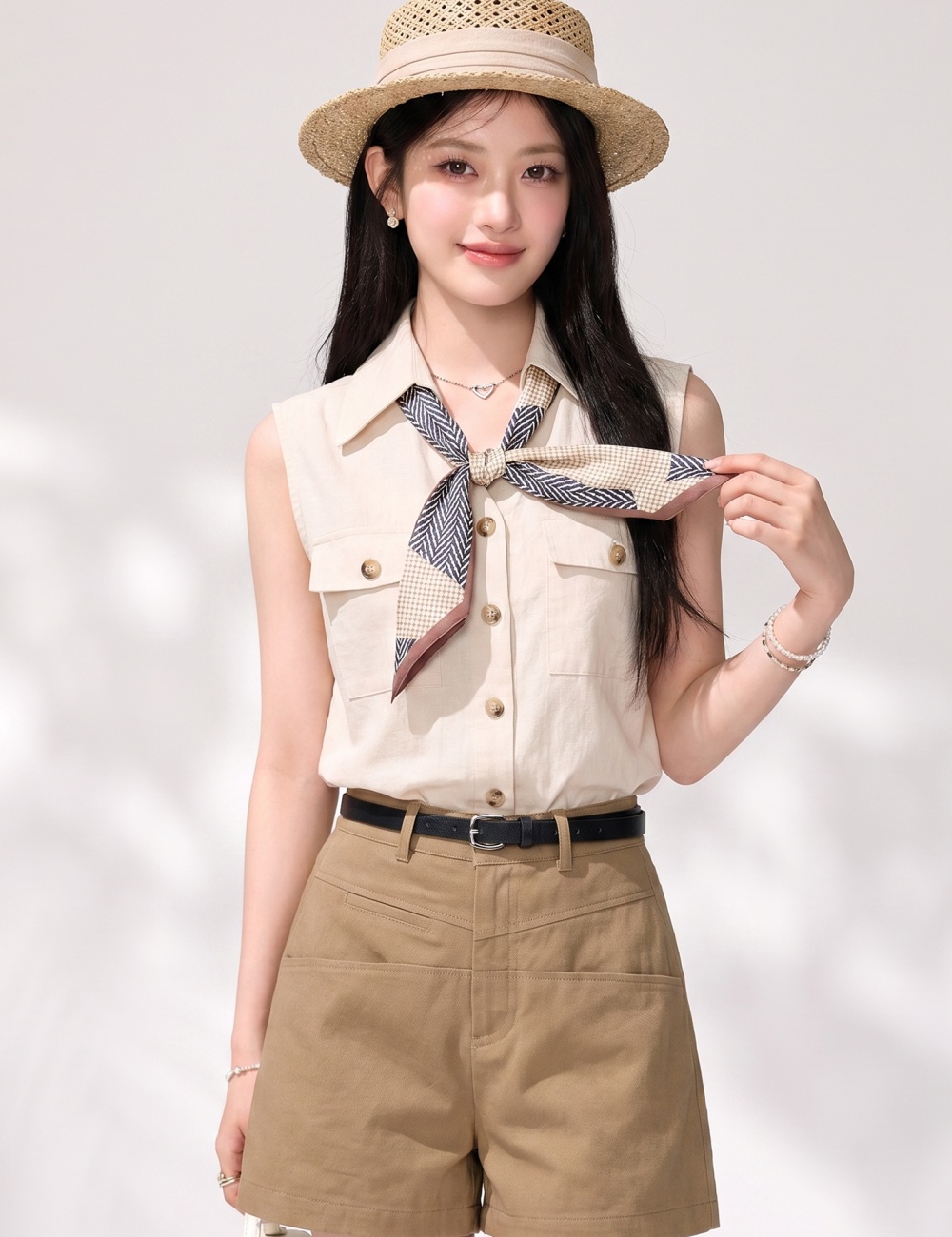 Slim summer cotton linen scarves lapel temperament tops