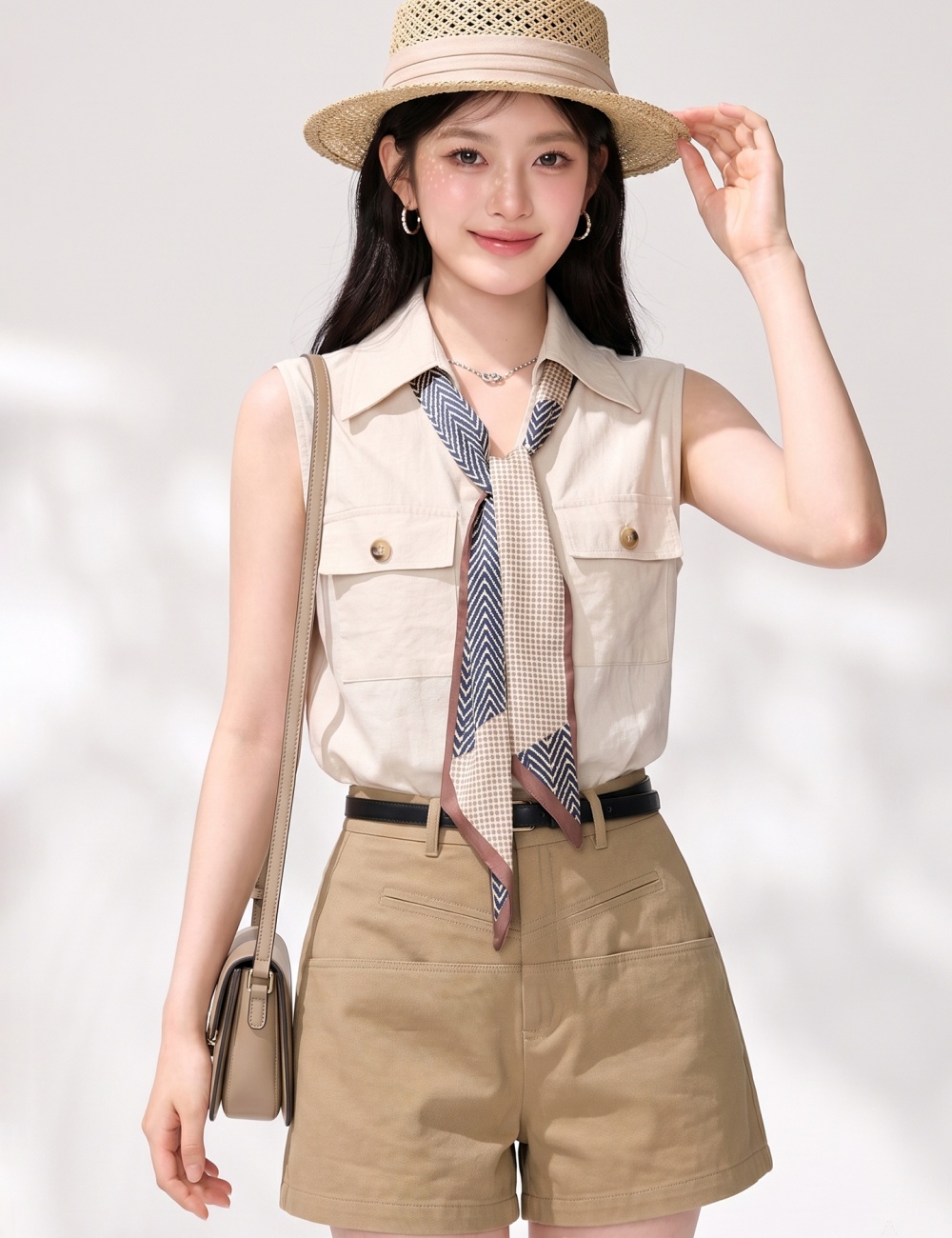 Slim summer cotton linen scarves lapel temperament tops