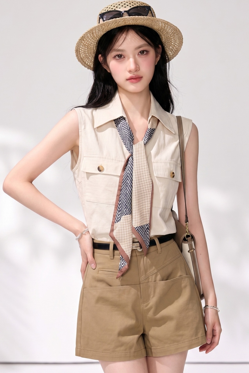 Slim summer cotton linen scarves lapel temperament tops