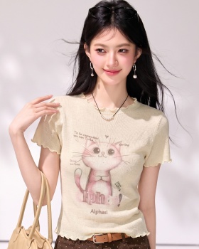 Printing wood ear tops unique summer sweater for women