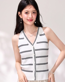 Buckle slim elasticity sweater V-neck ice silk vest for women