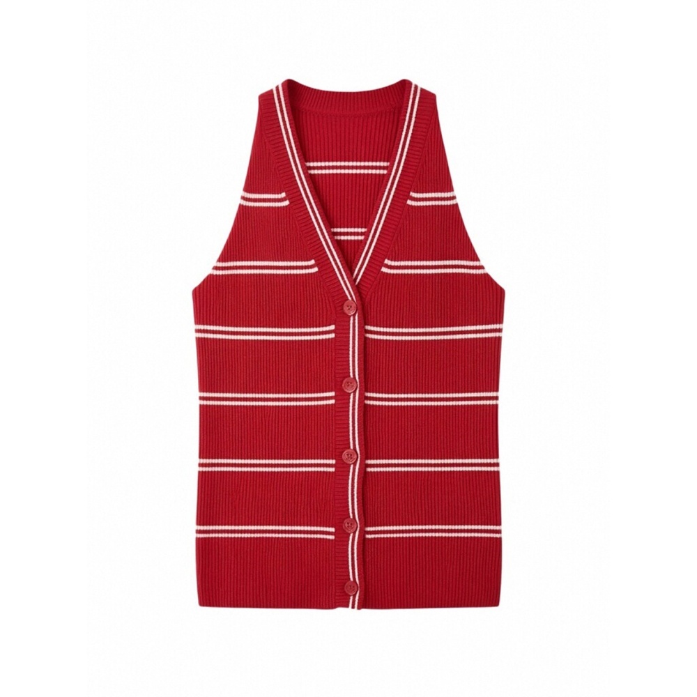 Buckle slim elasticity sweater V-neck ice silk vest for women