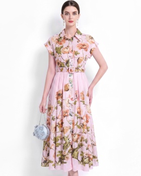Big skirt short sleeve slim shirt A-line vacation dress