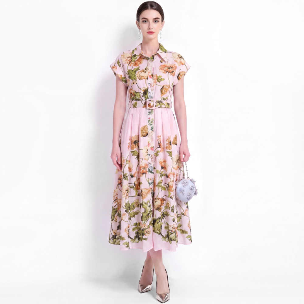 Big skirt short sleeve slim shirt A-line vacation dress
