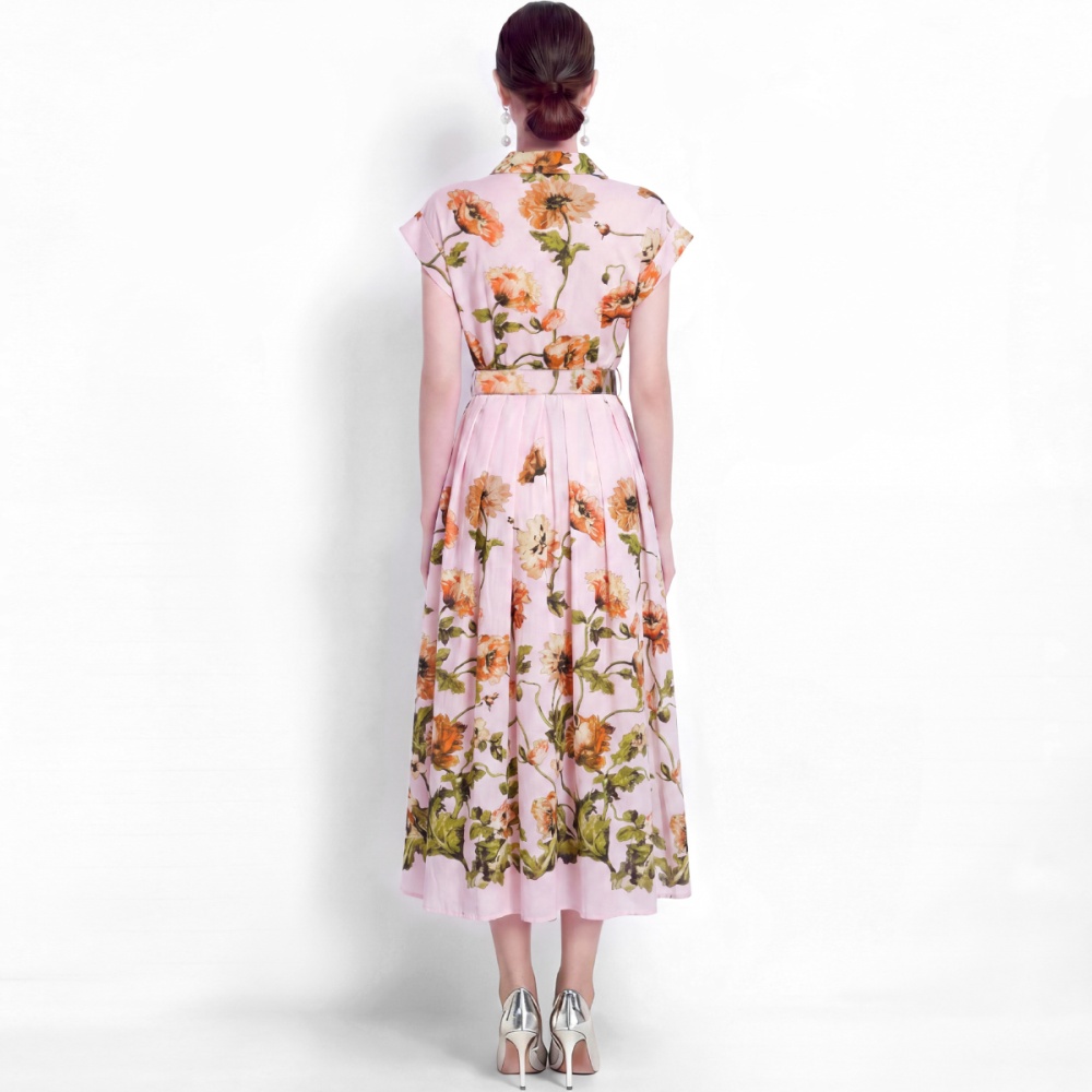 Big skirt short sleeve slim shirt A-line vacation dress
