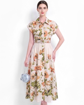 Pinched waist short sleeve dress with belt shirt