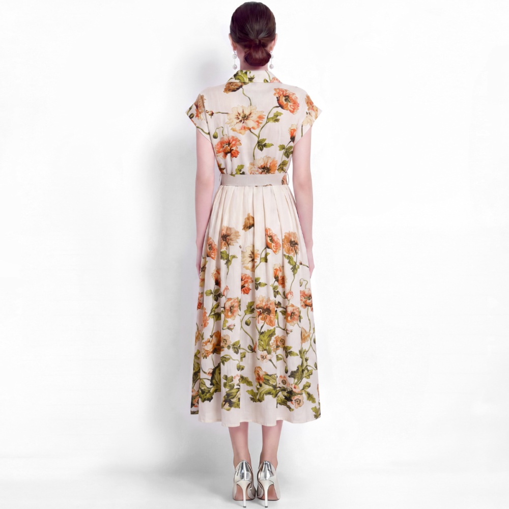 Pinched waist short sleeve dress with belt shirt