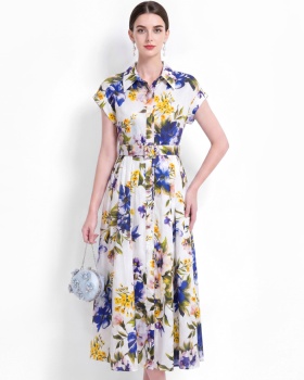 Vacation big skirt dress pinched waist shirt