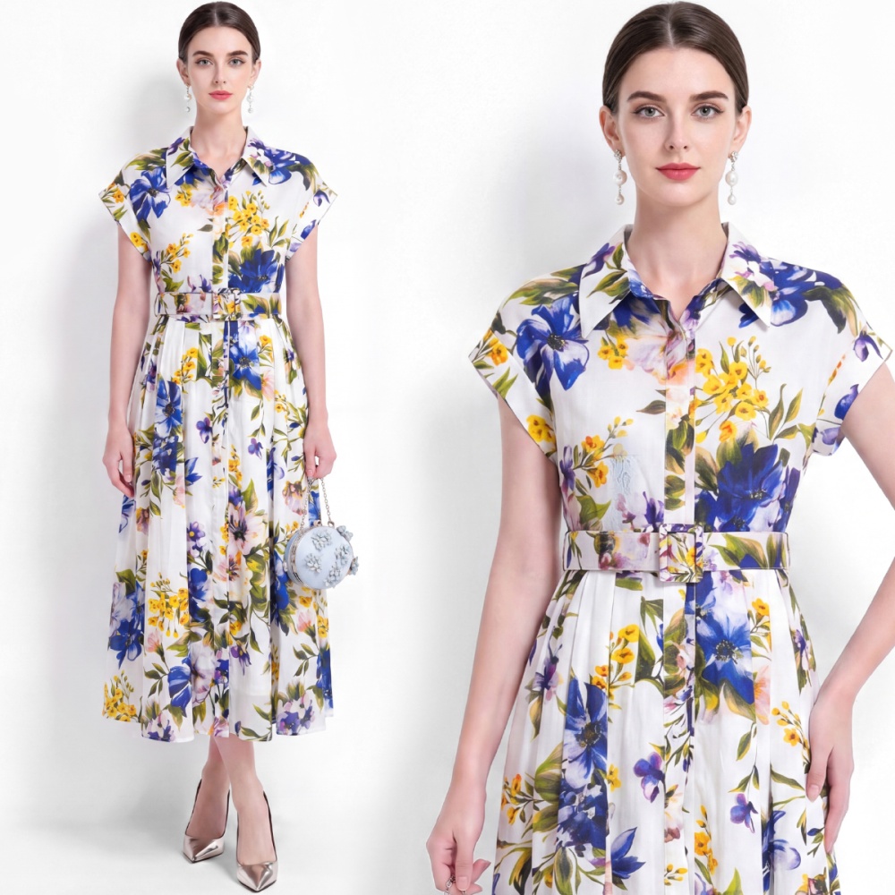 Vacation big skirt dress pinched waist shirt
