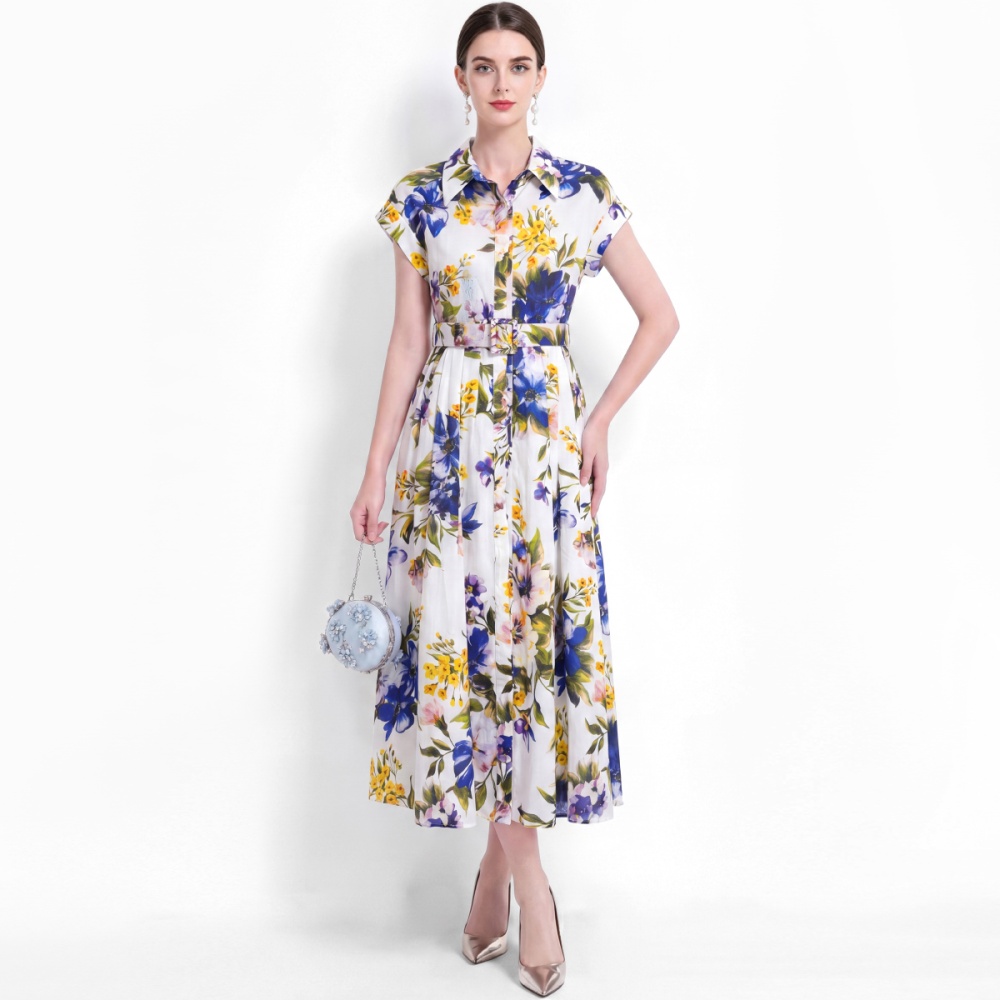 Vacation big skirt dress pinched waist shirt