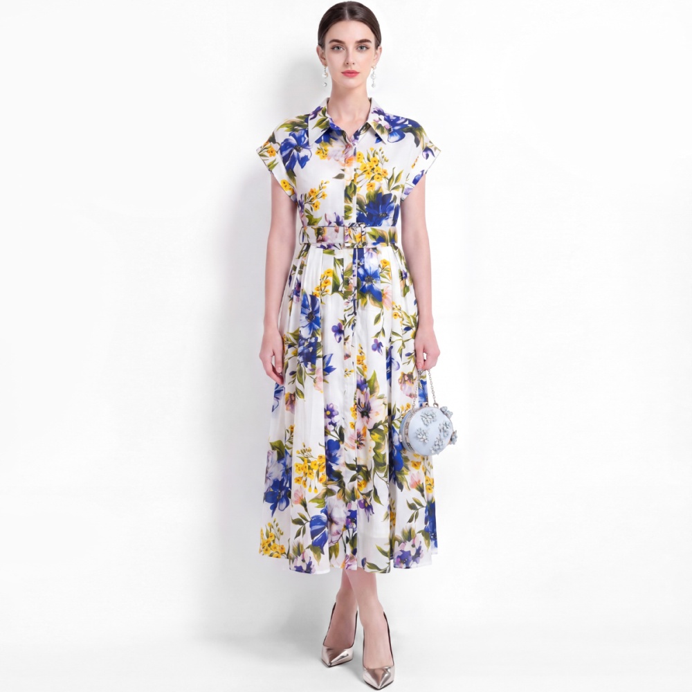 Vacation big skirt dress pinched waist shirt