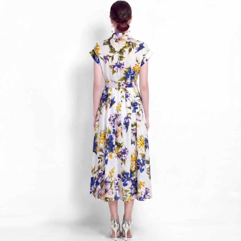 Vacation big skirt dress pinched waist shirt