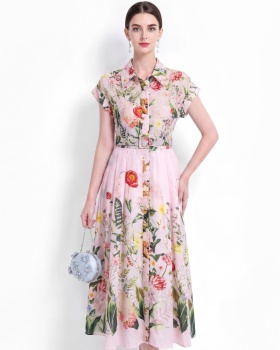 Slim vacation big skirt shirt A-line printing dress