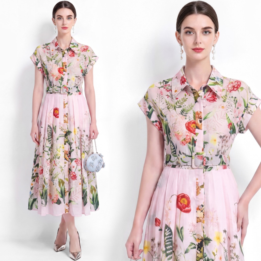 Slim vacation big skirt shirt A-line printing dress