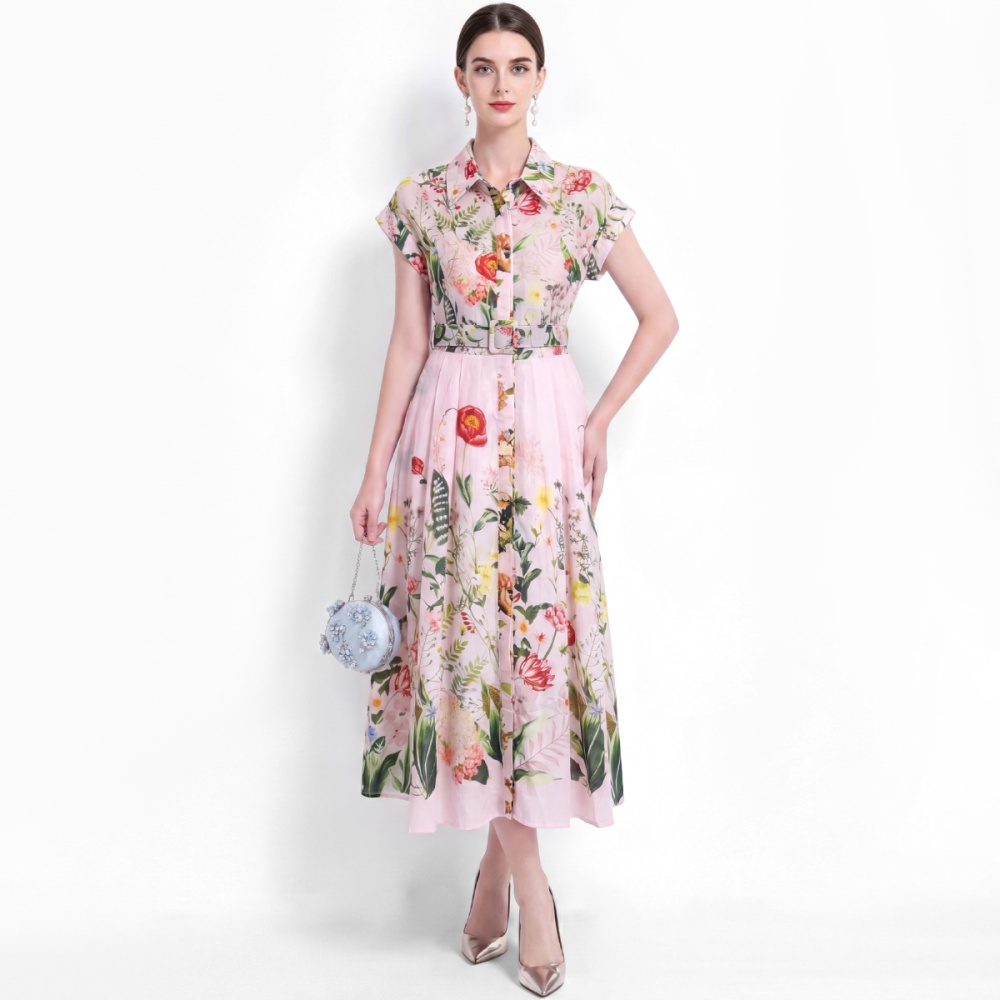 Slim vacation big skirt shirt A-line printing dress